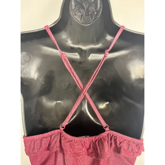 Women's Burgundy Halter Neck Shorts Romper, Elastic Waist, Size M - Picture 9 of 15